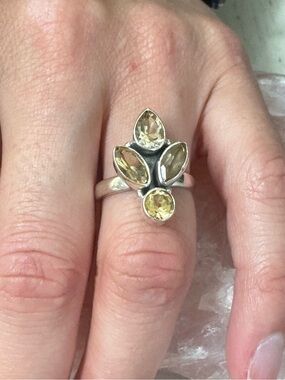 Citrine 4-stone Cluster Sterling Silver Gemstone Ring - Size 6